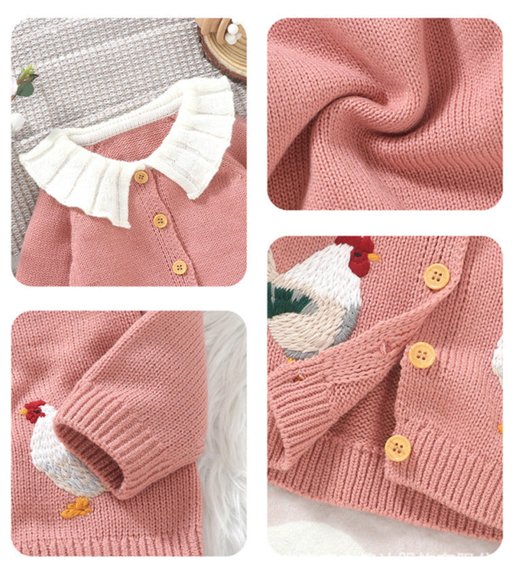 Cardigan Infantil de Tricô Galinhas