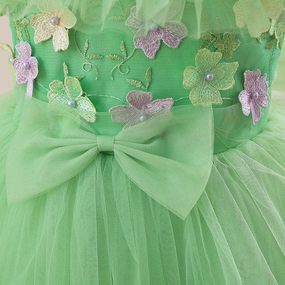 Vestido Infantil Verde Florzinhas e Lacinho