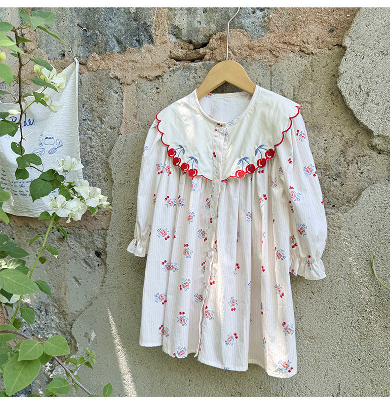 Vestido Infantil Cerejinhas Bordadinho