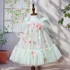Vestido Infantil Tule Flores e Asinha