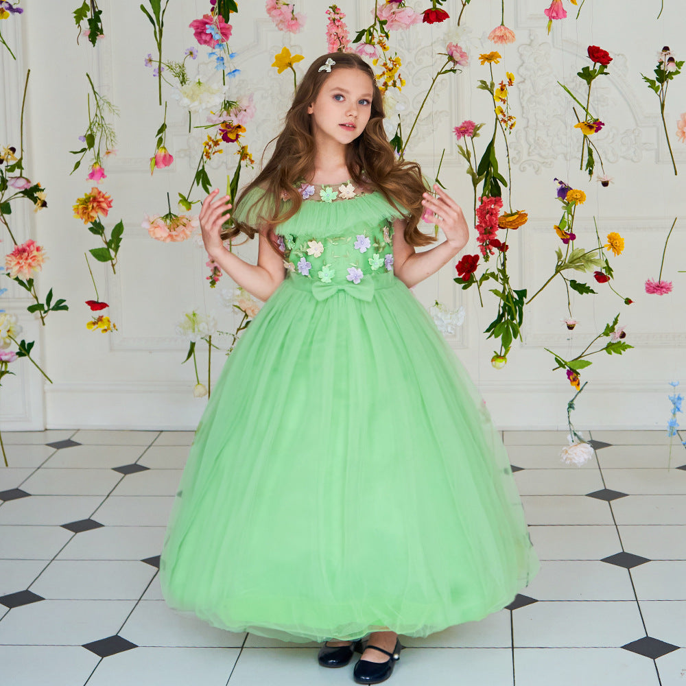 Vestido Infantil Verde Florzinhas e Lacinho