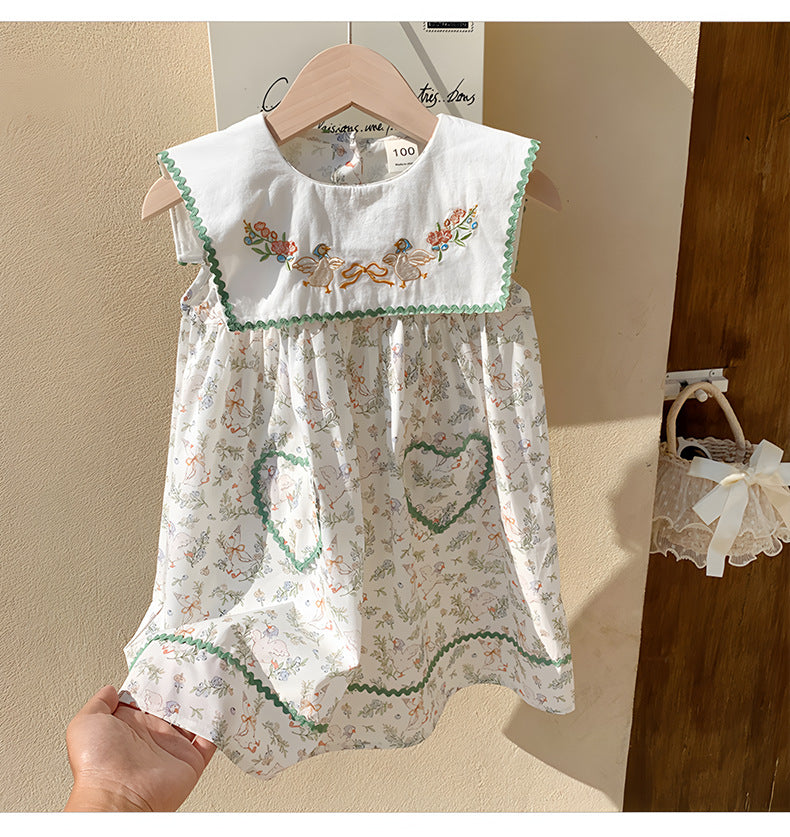 Vestido Infantil Bordado Patinhos Florzinhas