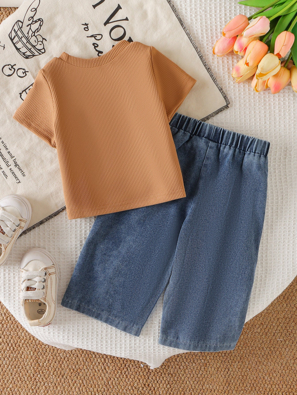 Conjunto Infantil Feminino Jeans Flores