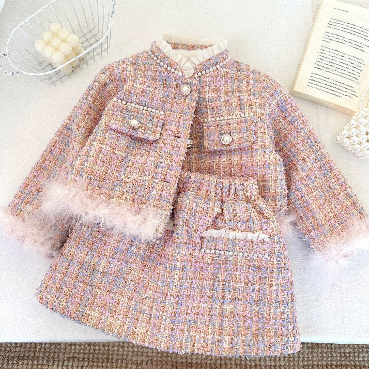 Conjunto Infantil Inverno Tweed Pérolas