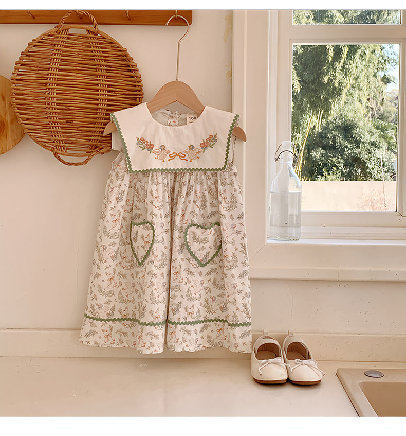 Vestido Infantil Bordado Patinhos Florzinhas