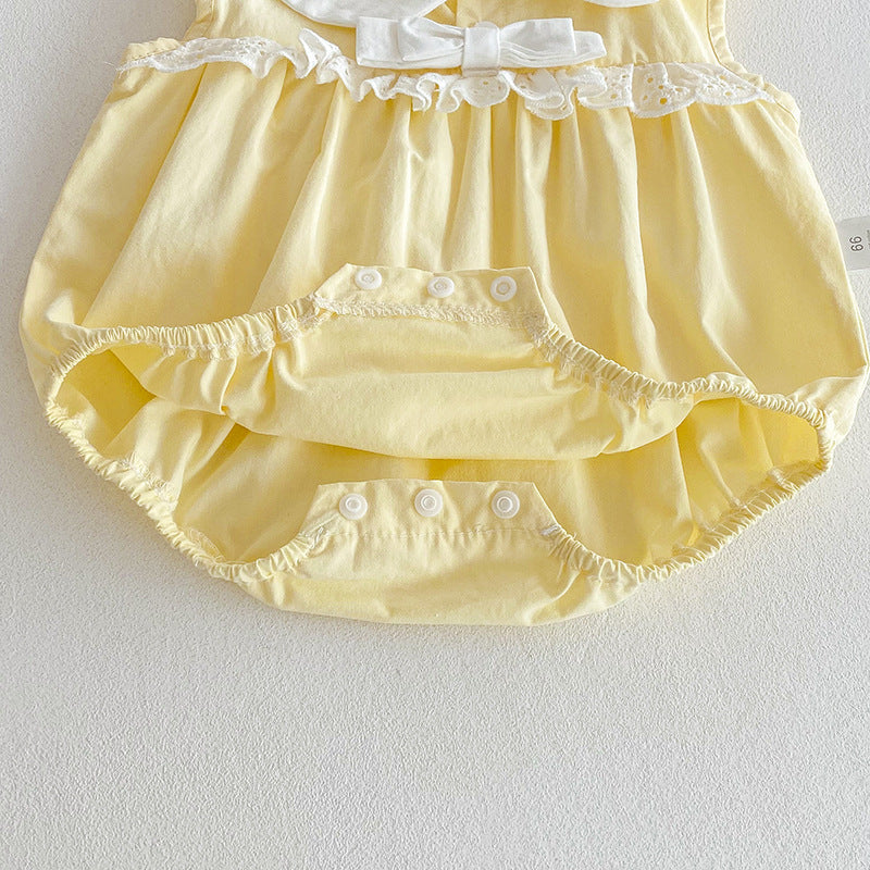 Body/ Vestido Infantil Amarelo Lacinho