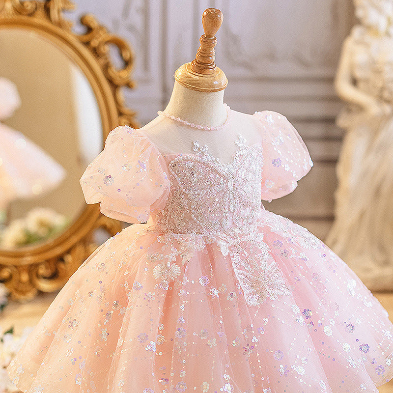 Vestido de Festa Infantil Borboleta Lantejoulas