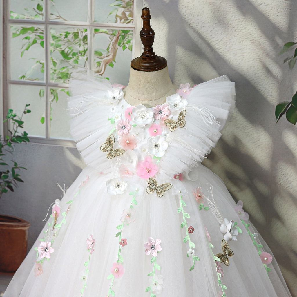 Vestido Infantil de Festa Branco Flores