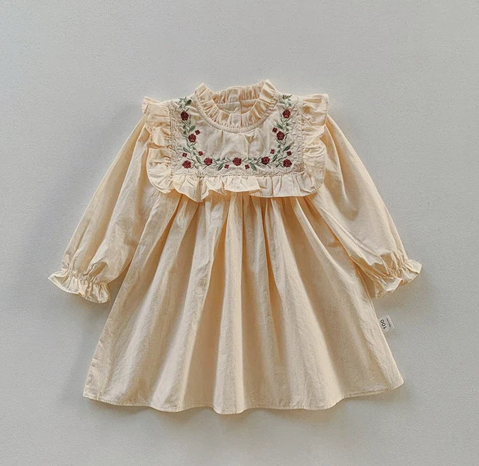 Vestido Infantil  Com Gola Bordada Florzinhas