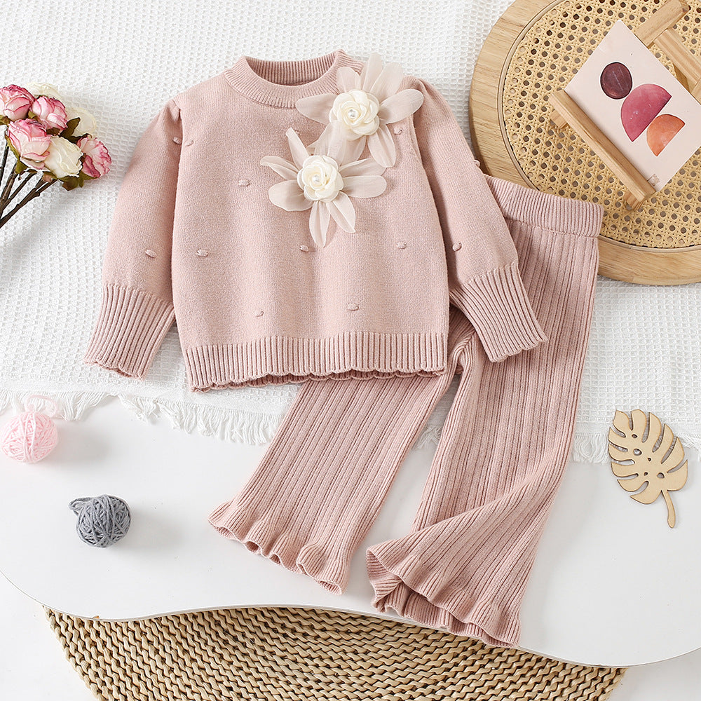 Conjunto Infantil Feminino Tricô Flores