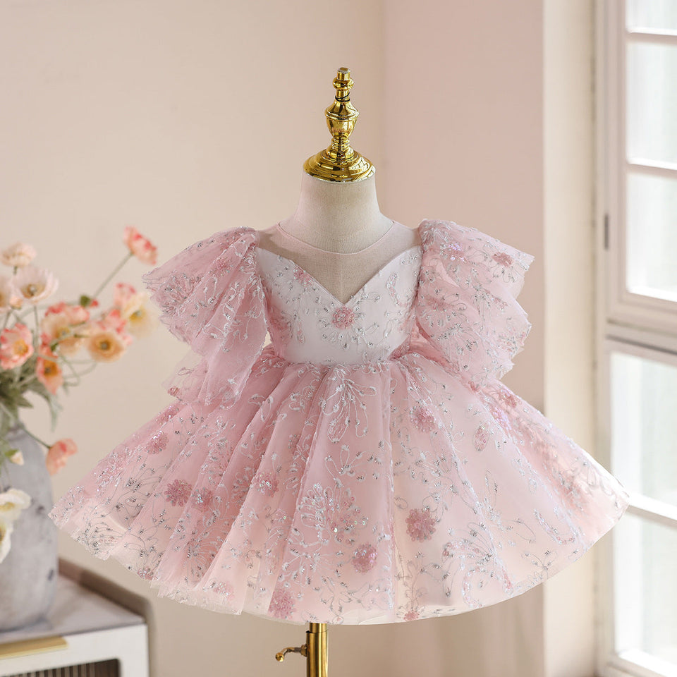 Vestido de Festa Bufante Flores e Strass