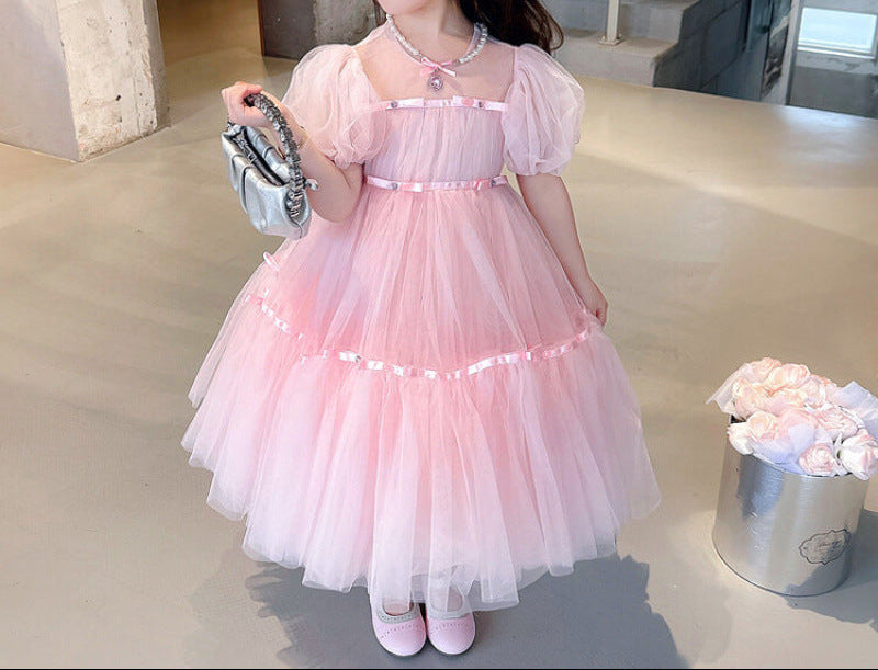 Vestido De Festa Infantil de Tule Rosa Princesa