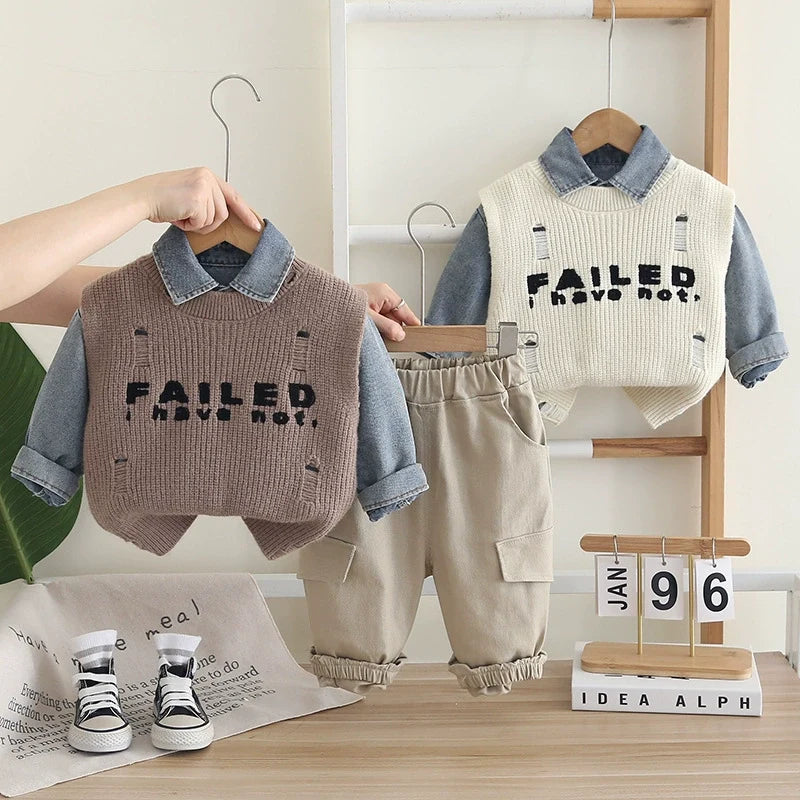 Conjunto 3 Peças Colete e Jeans