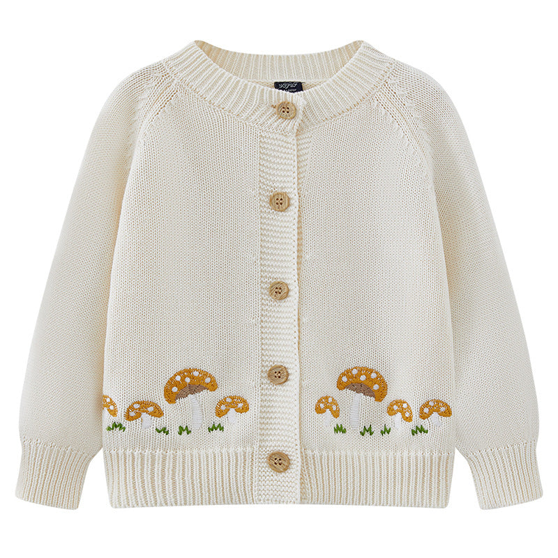 Cardigan Infantil De Tricô Cogumelo