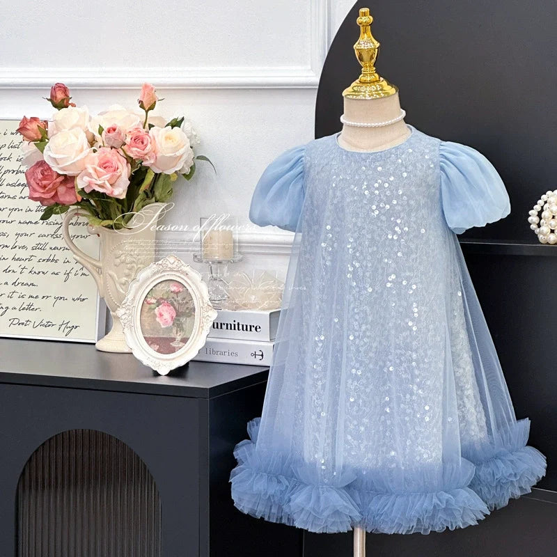 Vestido Infantil Azul Brilhantes