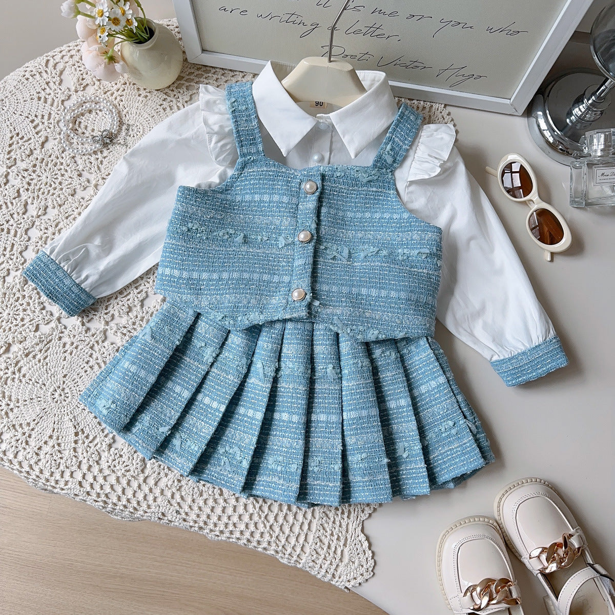 Conjunto Infantil 3 Peças Camisa e Tweed