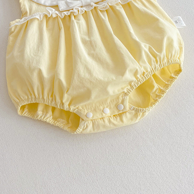 Body/ Vestido Infantil Amarelo Lacinho