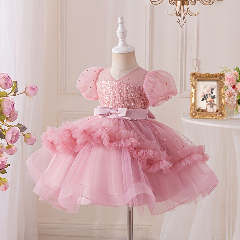 Vestido Infantil Tule Paetês