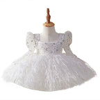 Vestido Infantil de Festa Lantejoulas e Plumas