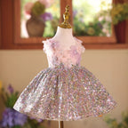Vestido Infantil de Festa Flores e Lantejoulas