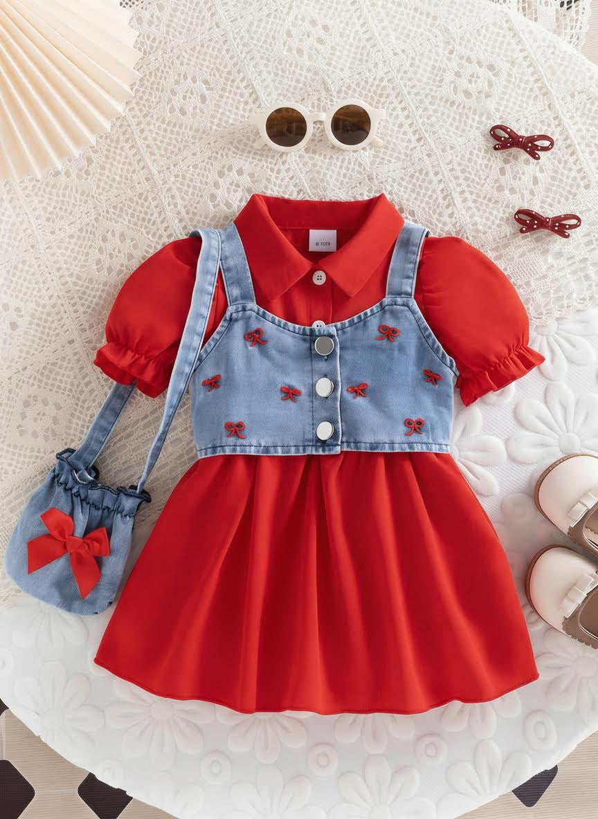 Vestido Infantil Jeans + Colete Jeans