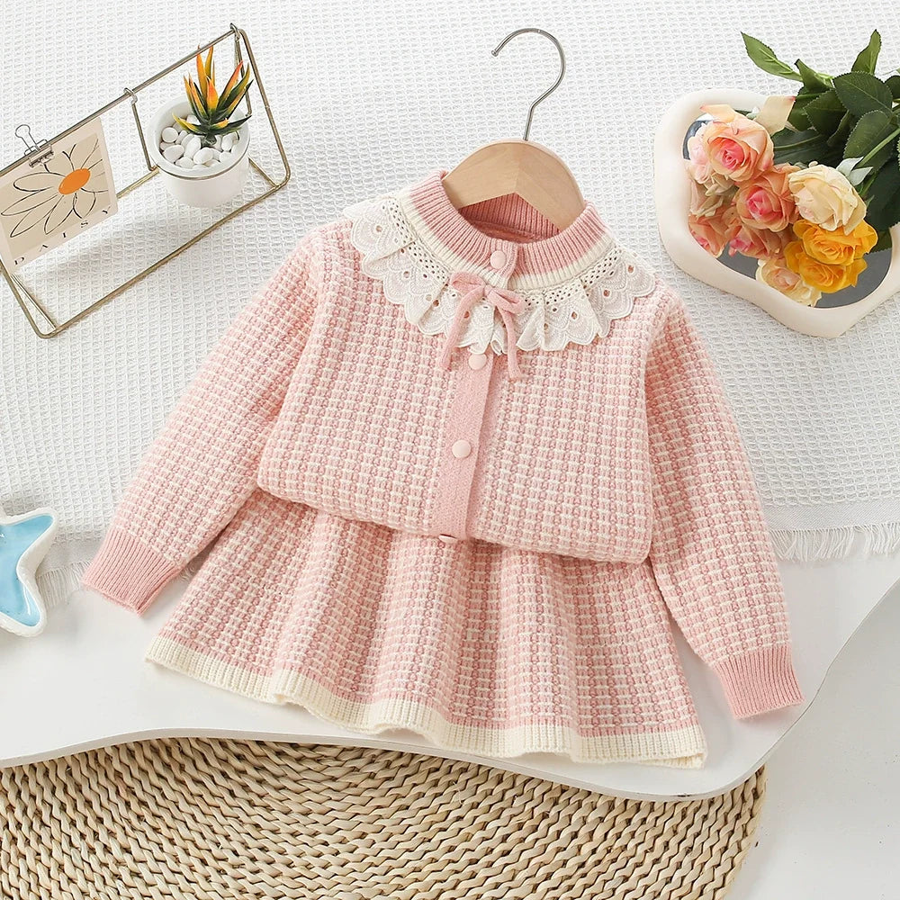 Conjunto Infantil Feminino Tricô Golinha de Renda