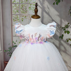 Vestido de Festa Branco com Flores Coloridas