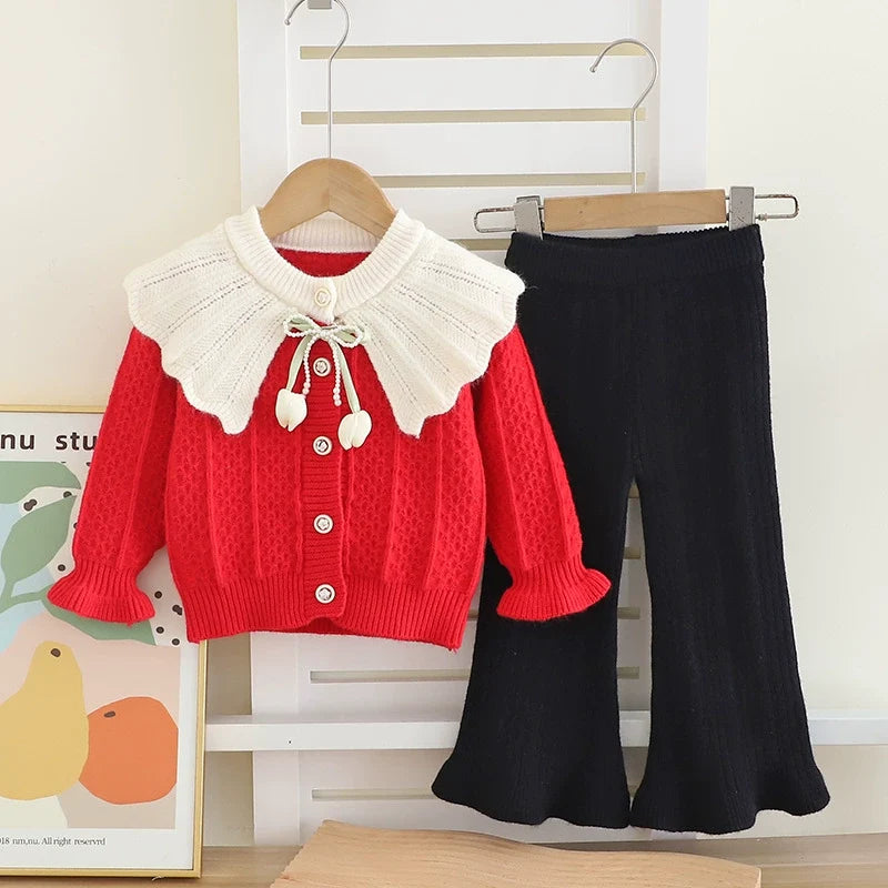 Conjunto Infantil Tricô Laço com Florzinha