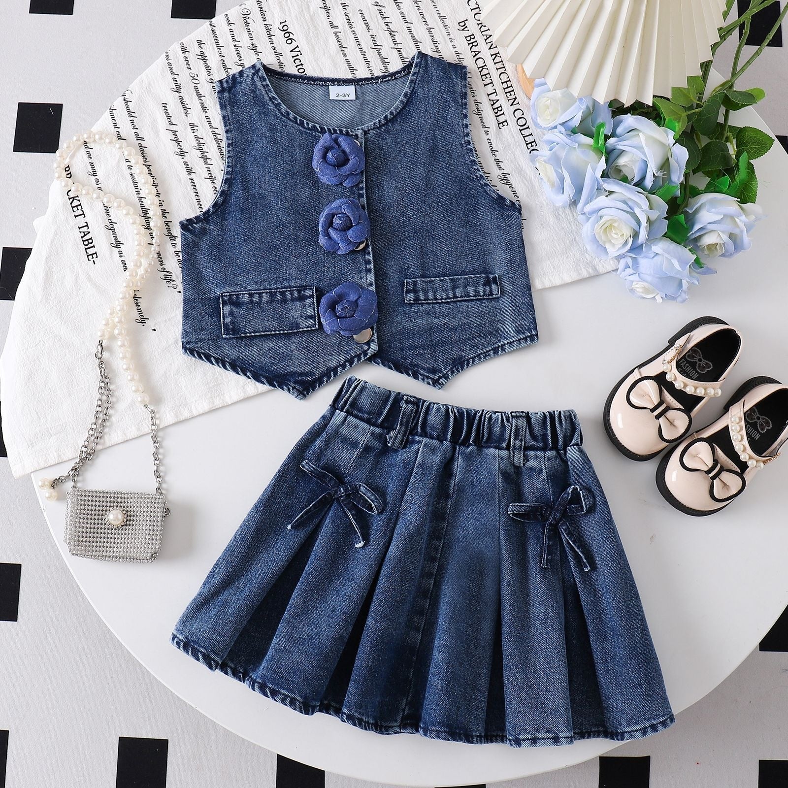 Conjunto Infantil Jeans Florzinha Lacinhos