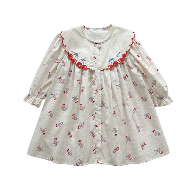 Vestido Infantil Cerejinhas Bordadinho