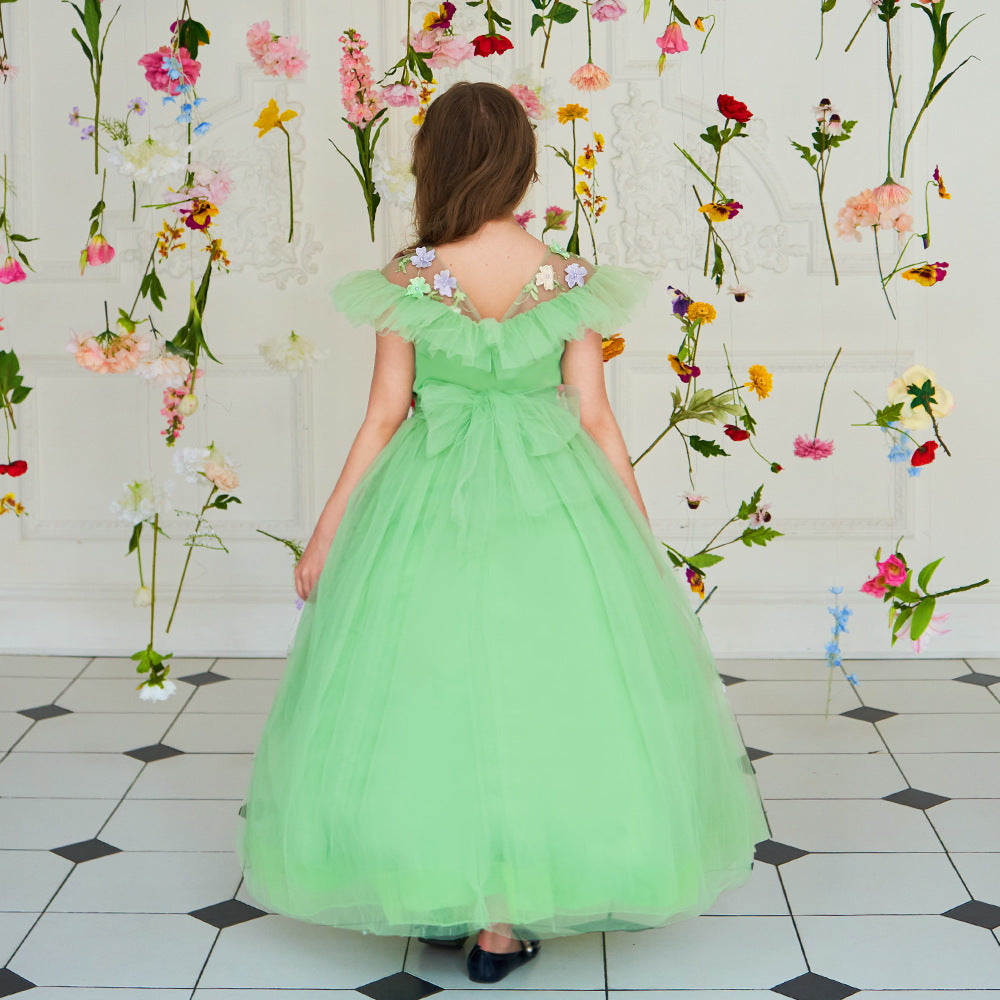 Vestido Infantil Verde Florzinhas e Lacinho