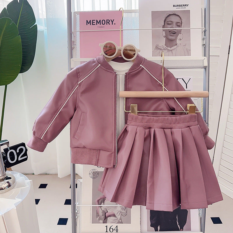 Conjunto Infantil Feminino Jaqueta e Saia Plíssada
