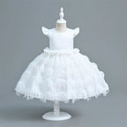 Vestido Infantil De Festa Tule Camadas e Plumas