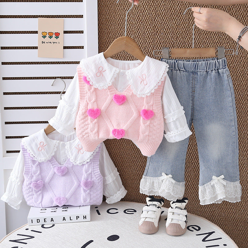 Conjunto Infantil Feminino 3 Peças Corações