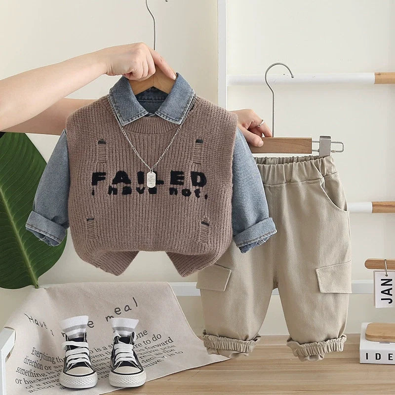 Conjunto Infantil 3 Peças Colete e Jeans