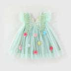 Vestido Infantil de Tule com Asas e Flores