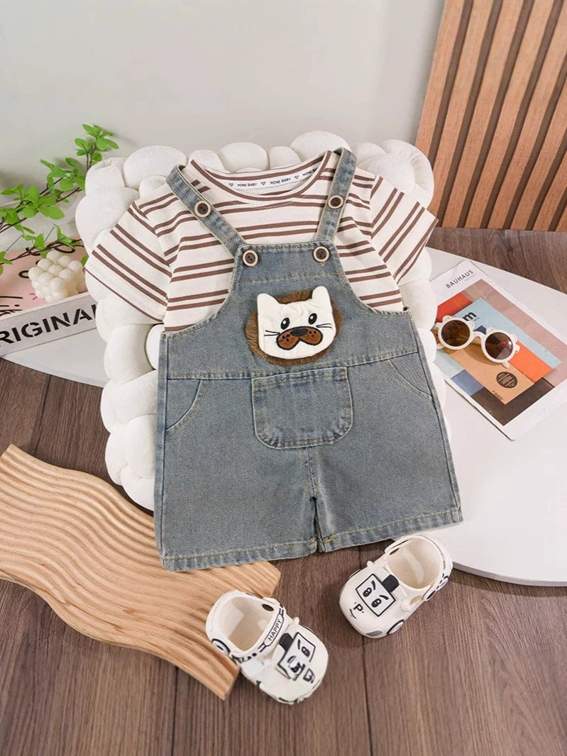 Conjunto Infantil Lístras e Jardineira Ursinho