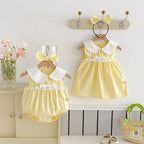 Body/ Vestido Infantil Amarelo Lacinho