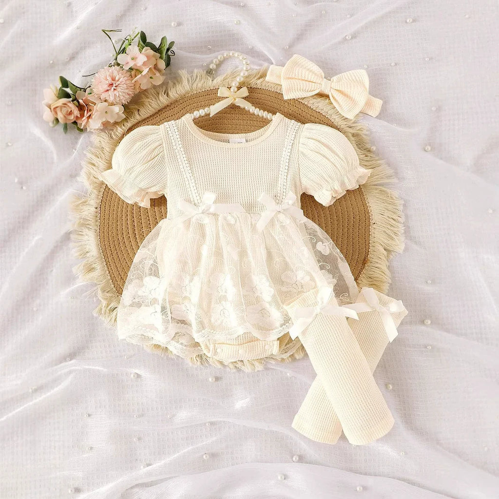 Body Infantil Feminino Floral Lacinho + Meinha