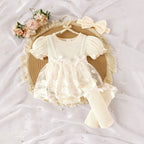 Body Infantil Feminino Floral Lacinho + Meinha