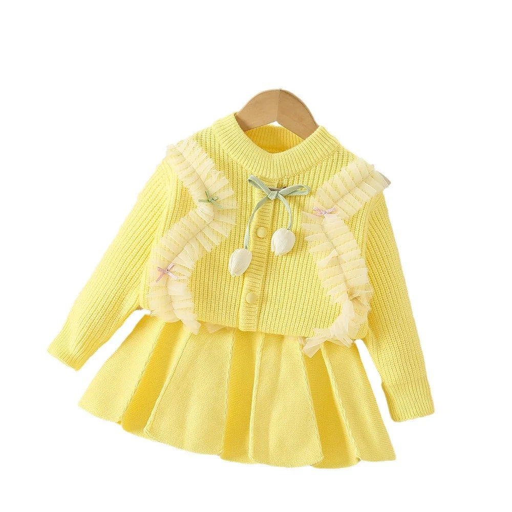 Conjunto Infantil Tricô Tulipas