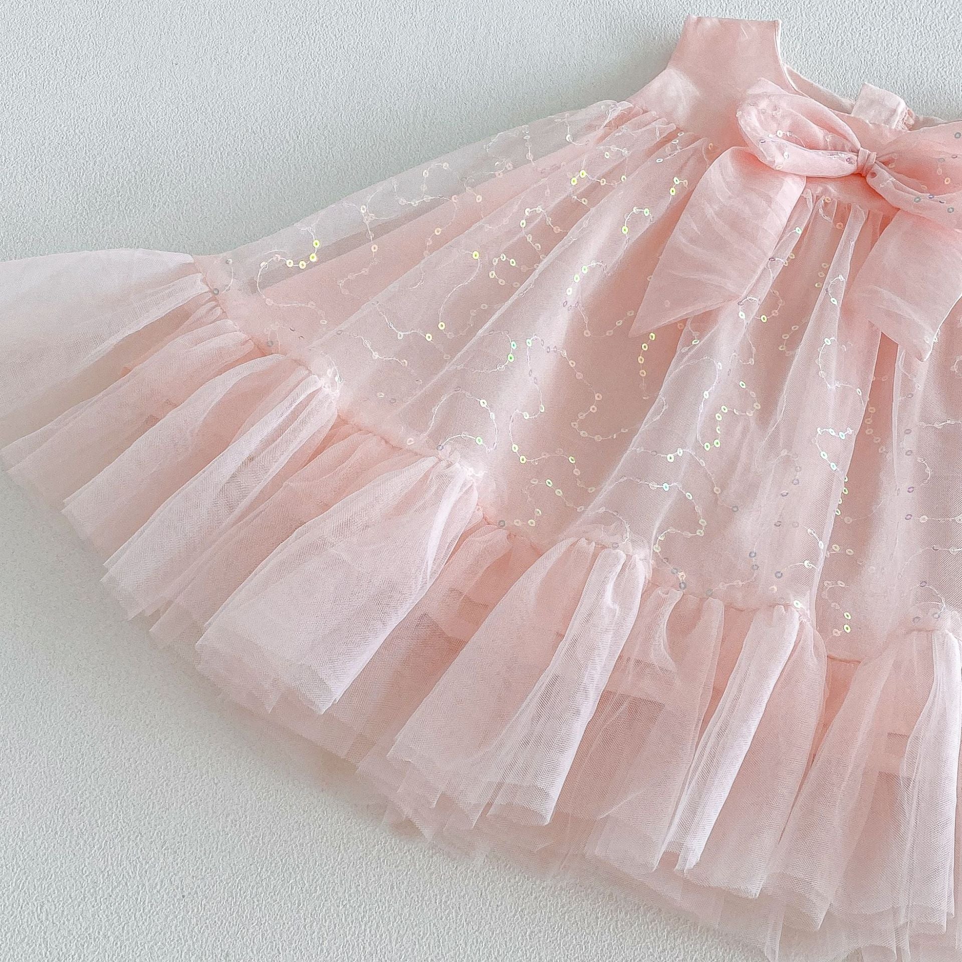 Vestido Infantil Tule Brilhante Lacinho