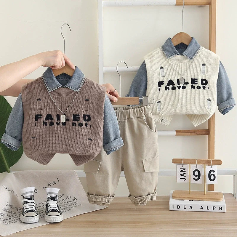 Conjunto Infantil 3 Peças Colete e Jeans