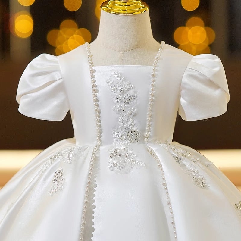 Vestido Infantil Branco Pérolas Luxo