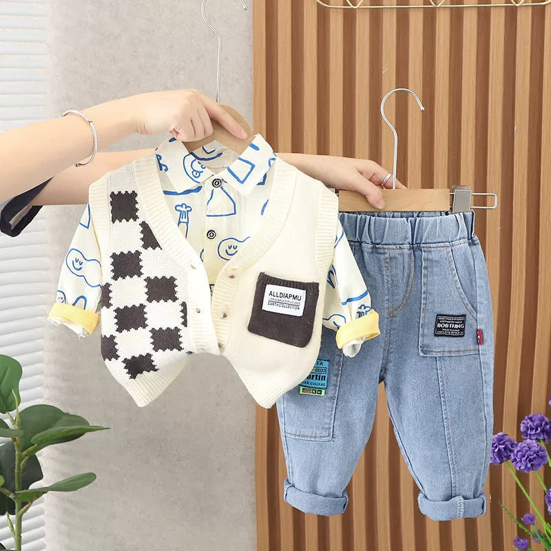 Conjunto Infanbtil 3 Peças Colete e Jeans