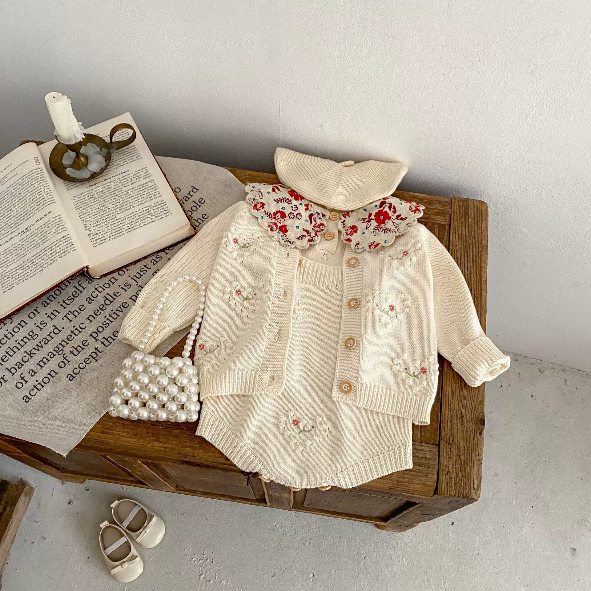 Conjunto Infantil Feminino Tricô Florzinhas