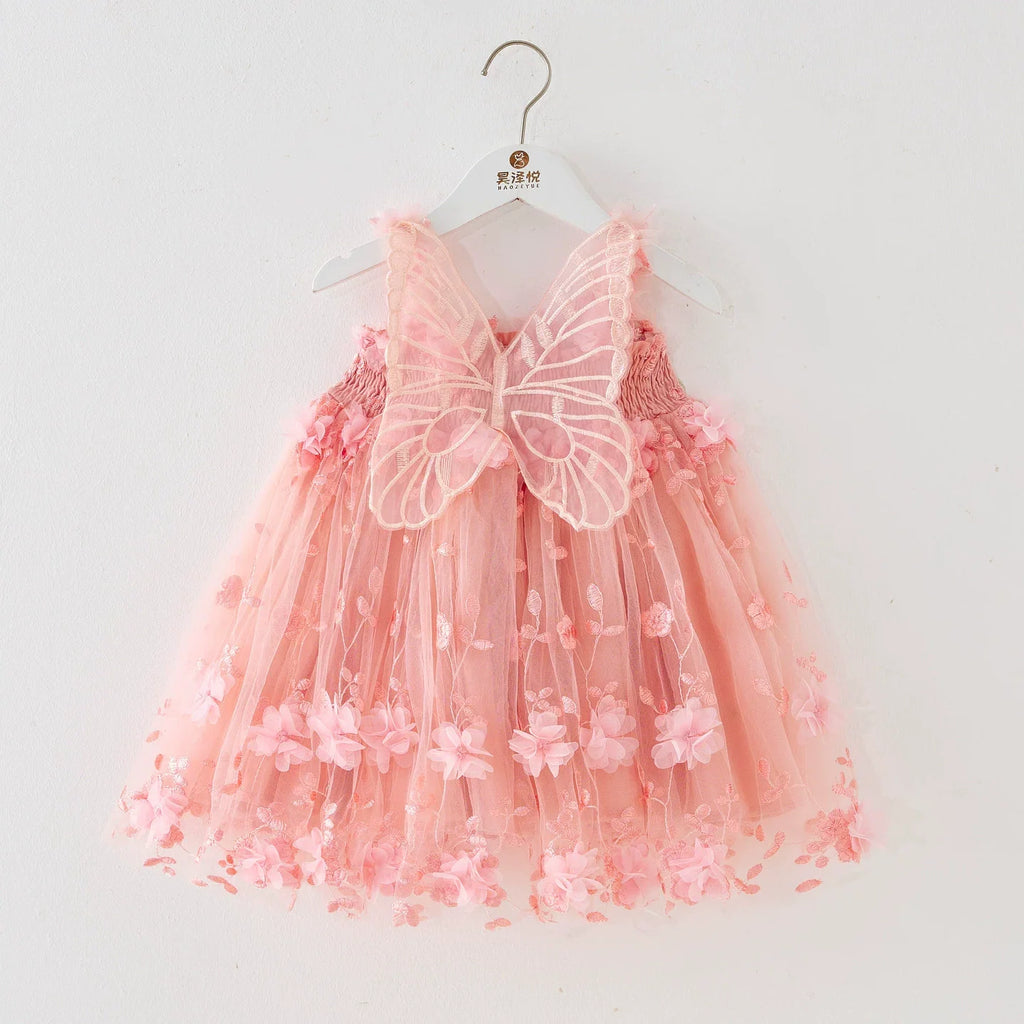 Vestido de Tule Com Flores e Asinha