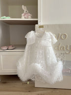 Vestido Infantil Tule e Alça com Laço