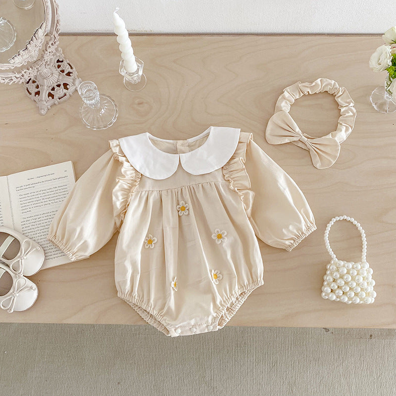 Body/ Vestido Infantil Bege Florzinhas
