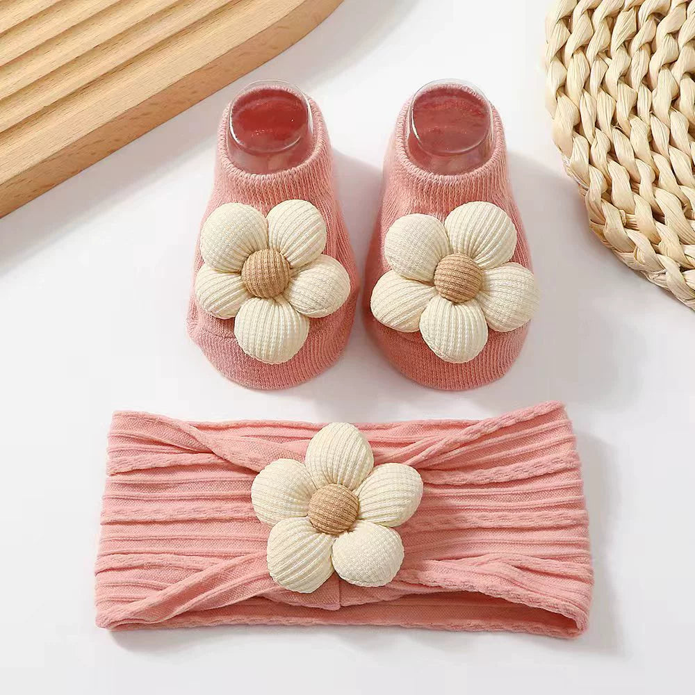 Kit Meia + Faixinha Infantil Florzinha